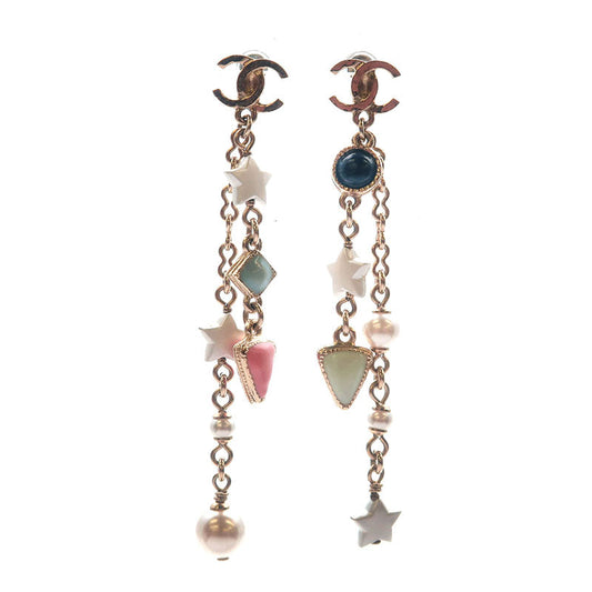 Chanel CoCo Mark Drop Earrings Imitation Pearl Champagne Gold AP