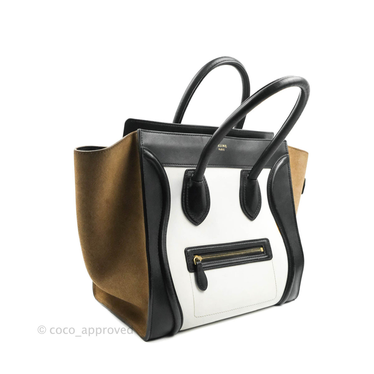 Celine Mini Luggage Bag Black/White/Brown Calfskin