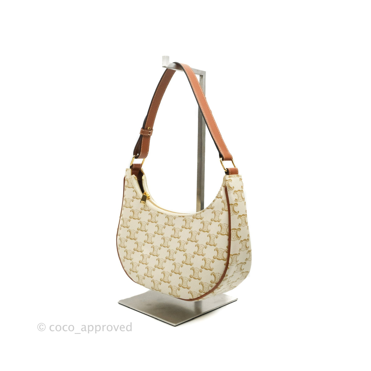 Celine Ava Bag In Triomphe Canvas Calfskin White