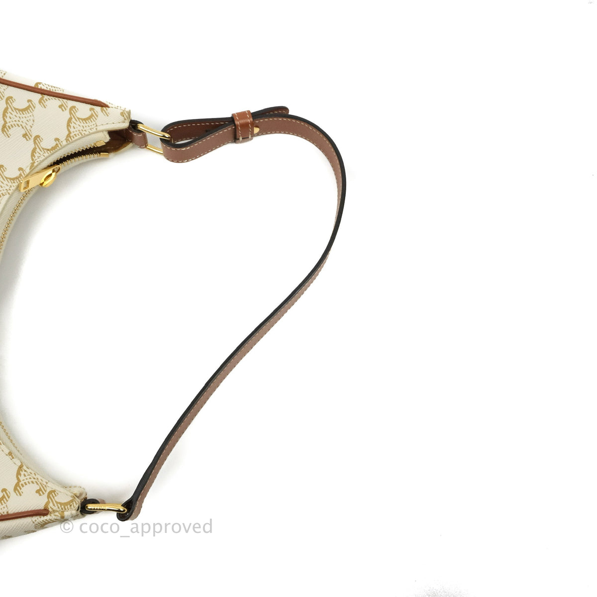 Celine Ava Bag In Triomphe Canvas Calfskin White