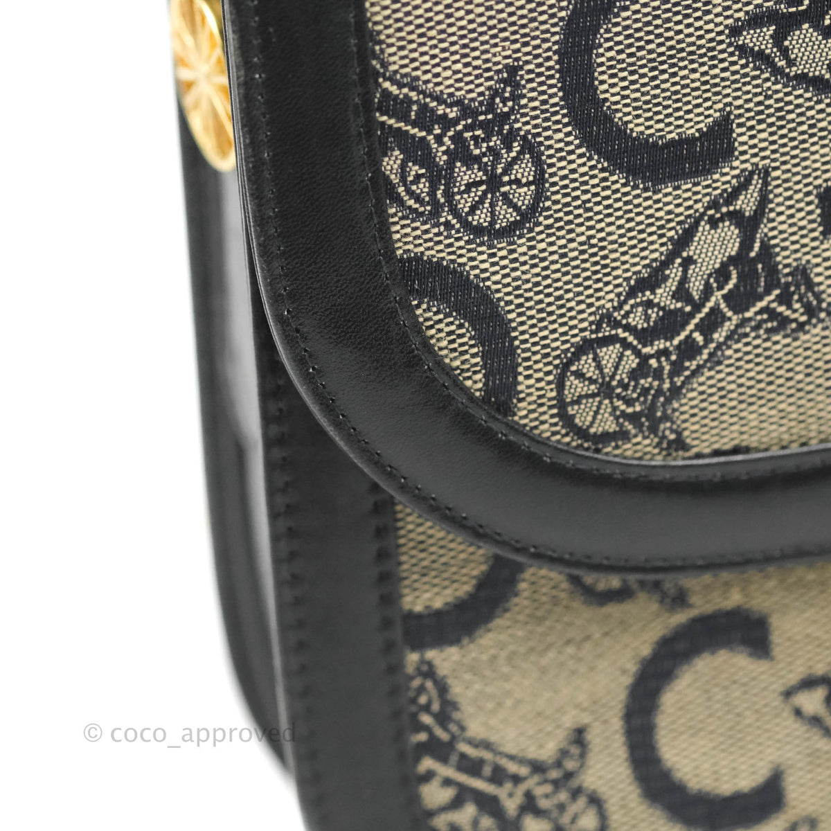 Celine Macadam Horse Carriage Bag Navy Gold Hardware