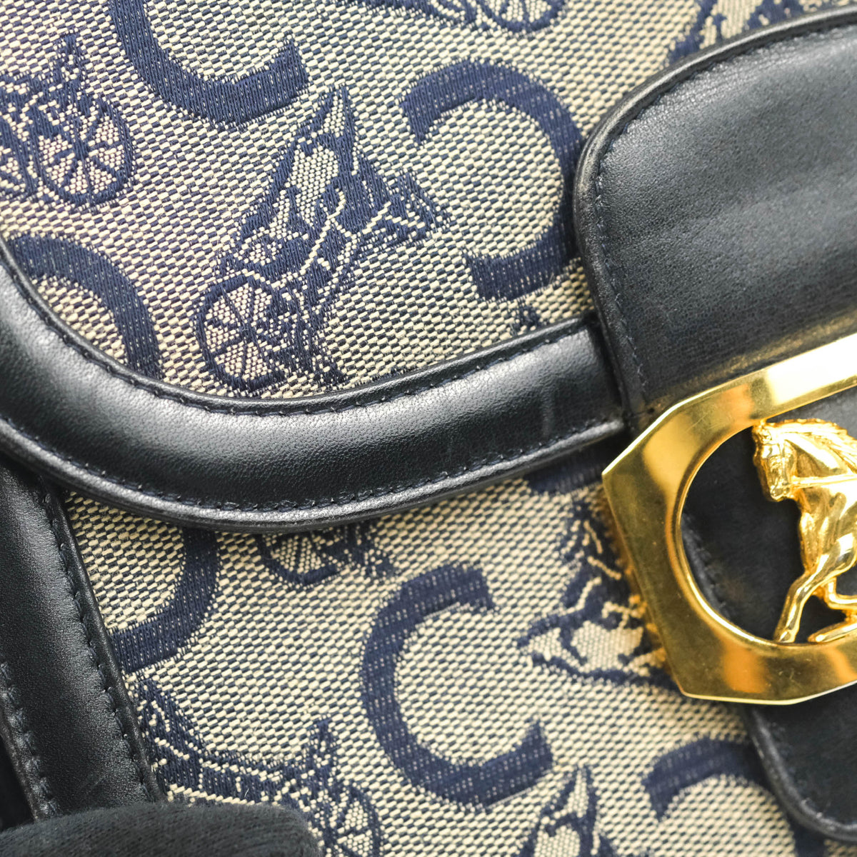 Celine Macadam Horse Carriage Bag Navy Gold Hardware