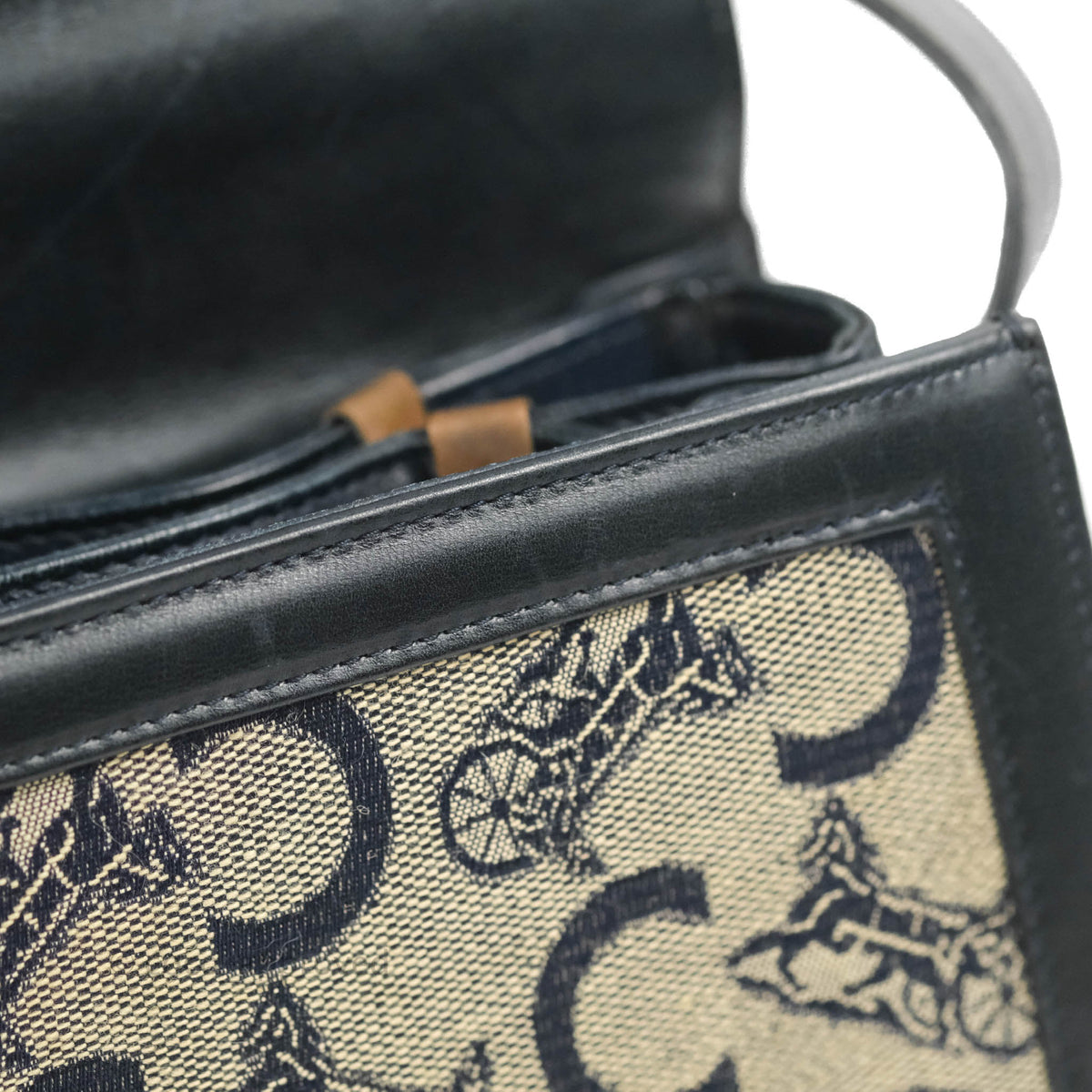 Celine Macadam Horse Carriage Bag Navy Gold Hardware