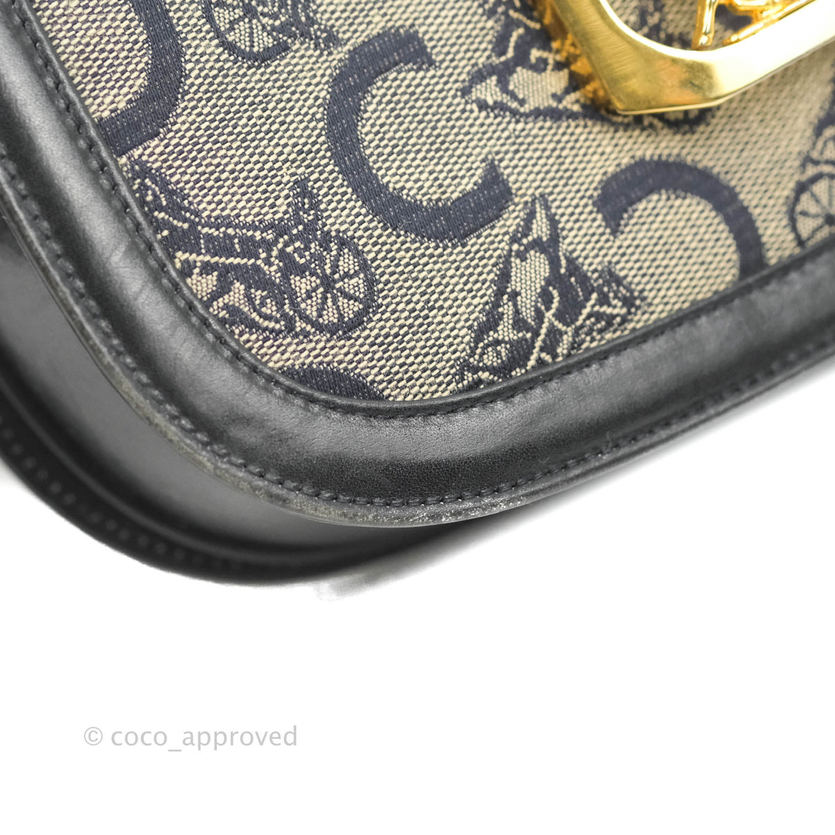 Celine Macadam Horse Carriage Bag Navy Gold Hardware