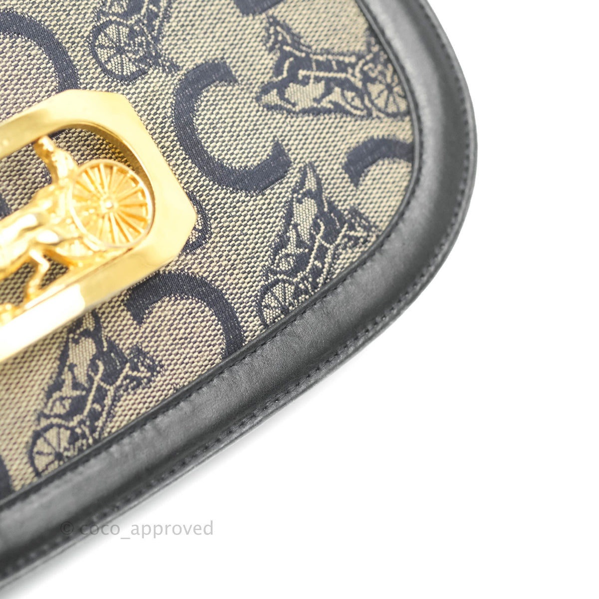 Celine Macadam Horse Carriage Bag Navy Gold Hardware