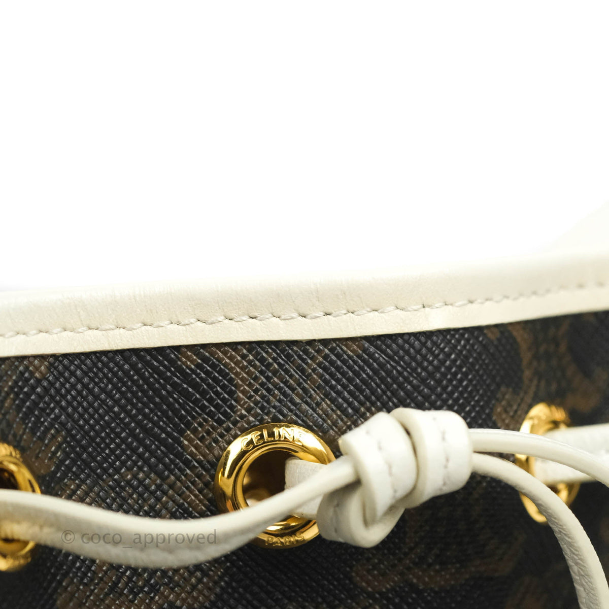 Celine Small Drawstring Bag Triomphe Canvas White Calfskin