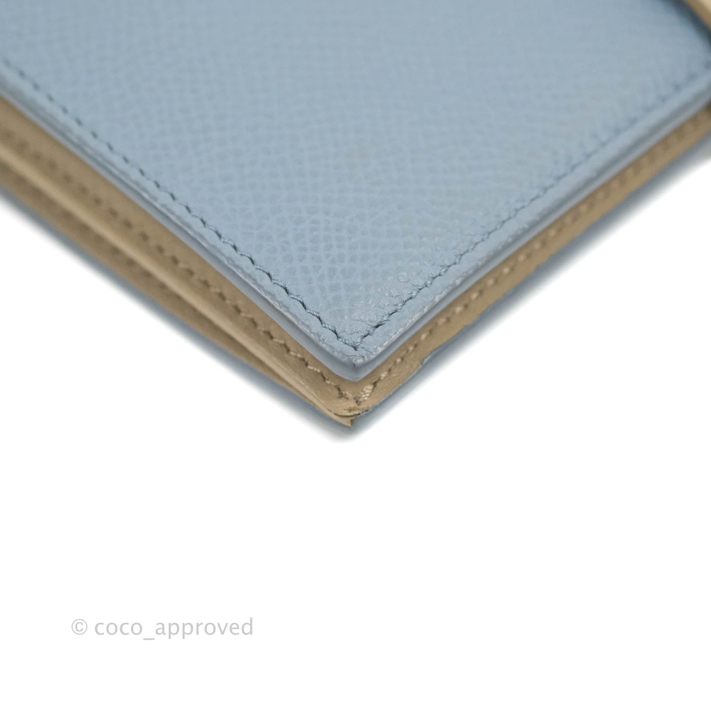 Celine Strap Medium Wallet Grained Leather Blue/Taupe