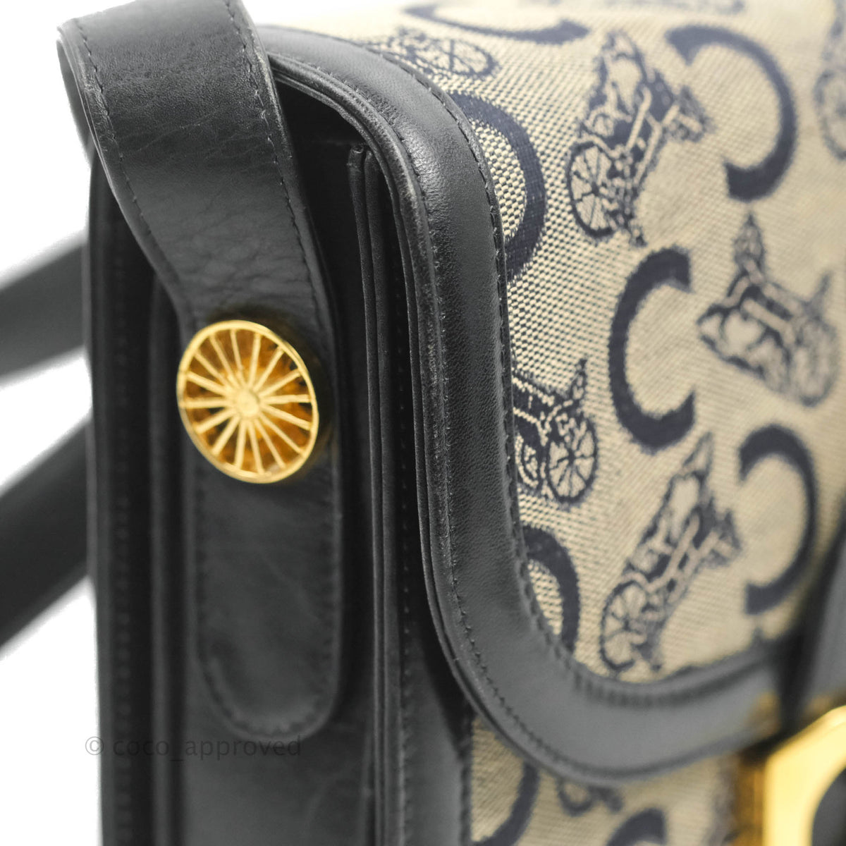 Celine Macadam Horse Carriage Bag Navy Gold Hardware