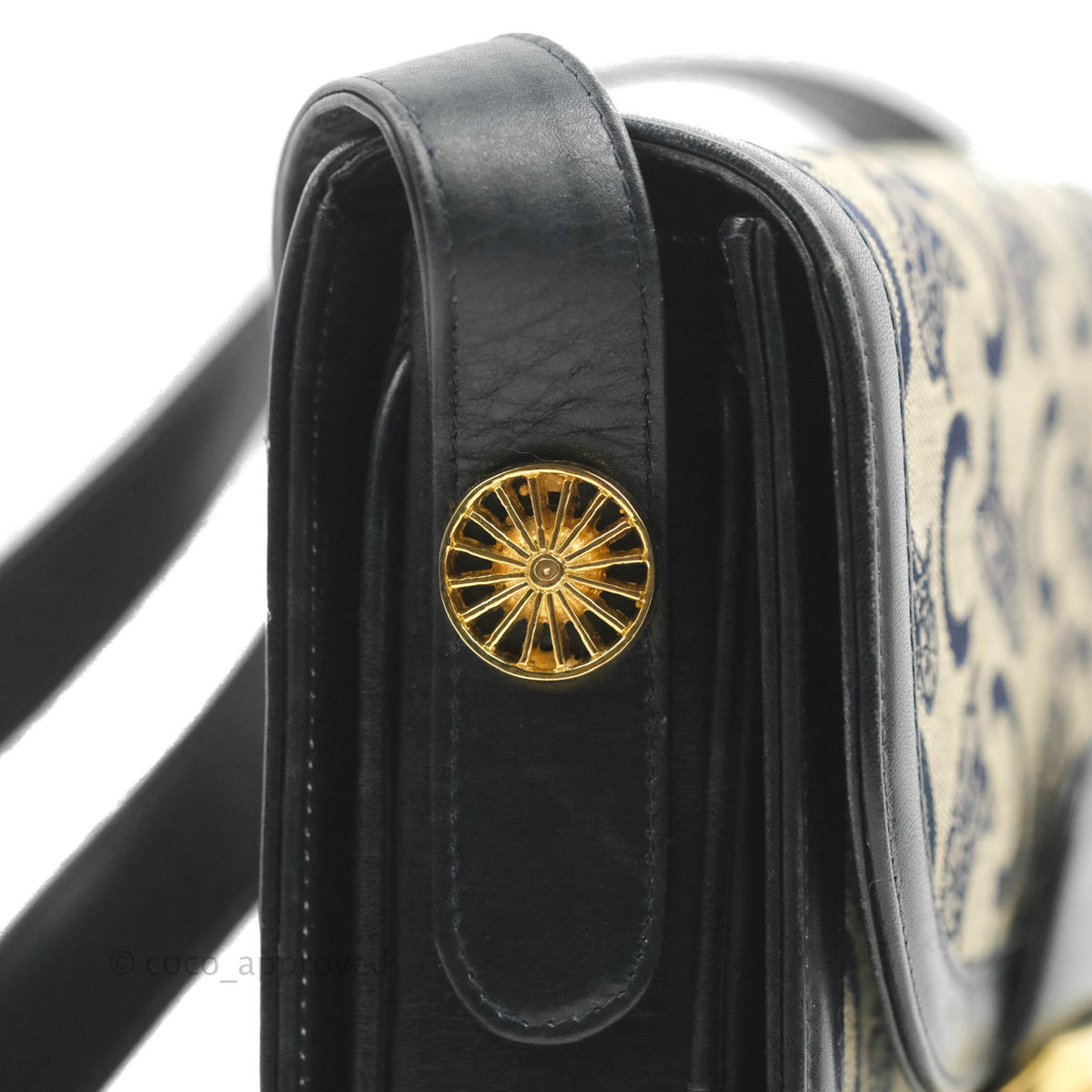 Celine Macadam Horse Carriage Bag Navy Gold Hardware