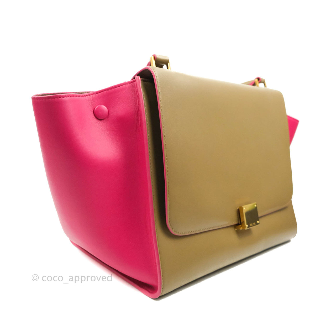Celine Small Sleek Trapeze Beige Neon Pink Calfskin
