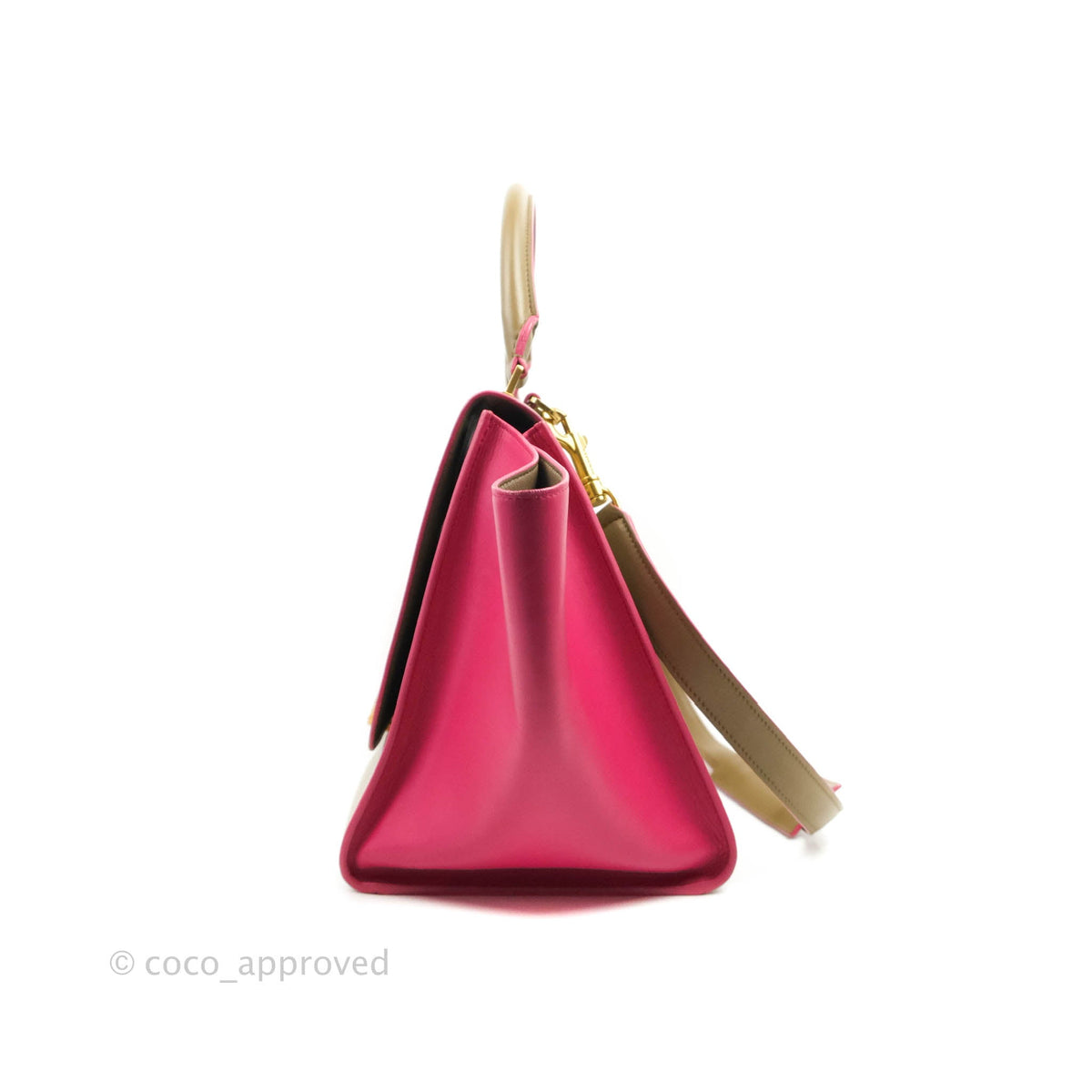 Celine Small Sleek Trapeze Beige Neon Pink Calfskin