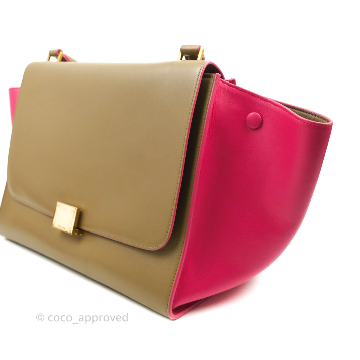 Celine Small Sleek Trapeze Beige Neon Pink Calfskin