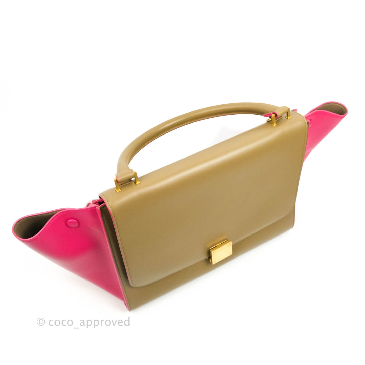 Celine Small Sleek Trapeze Beige Neon Pink Calfskin