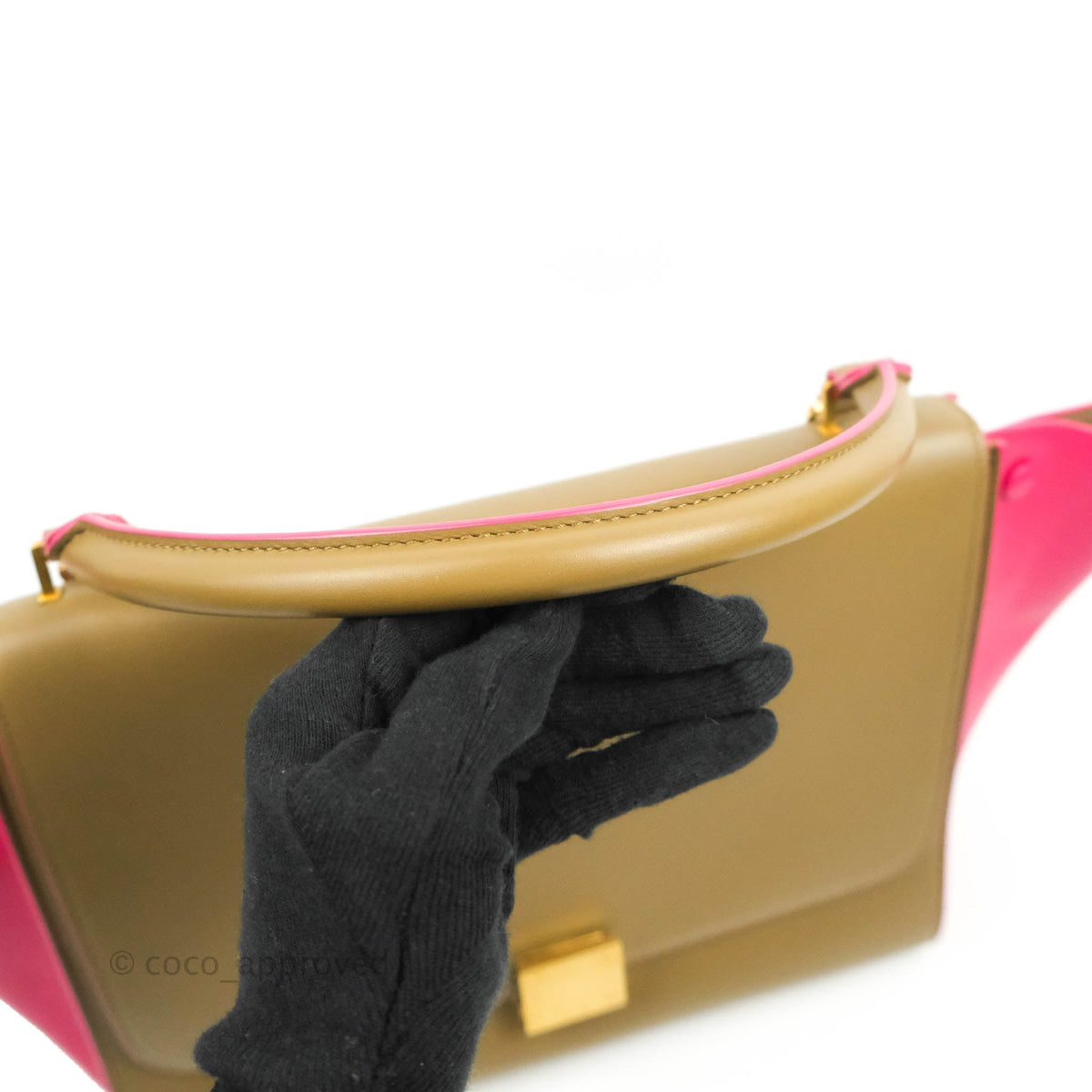 Celine Small Sleek Trapeze Beige Neon Pink Calfskin