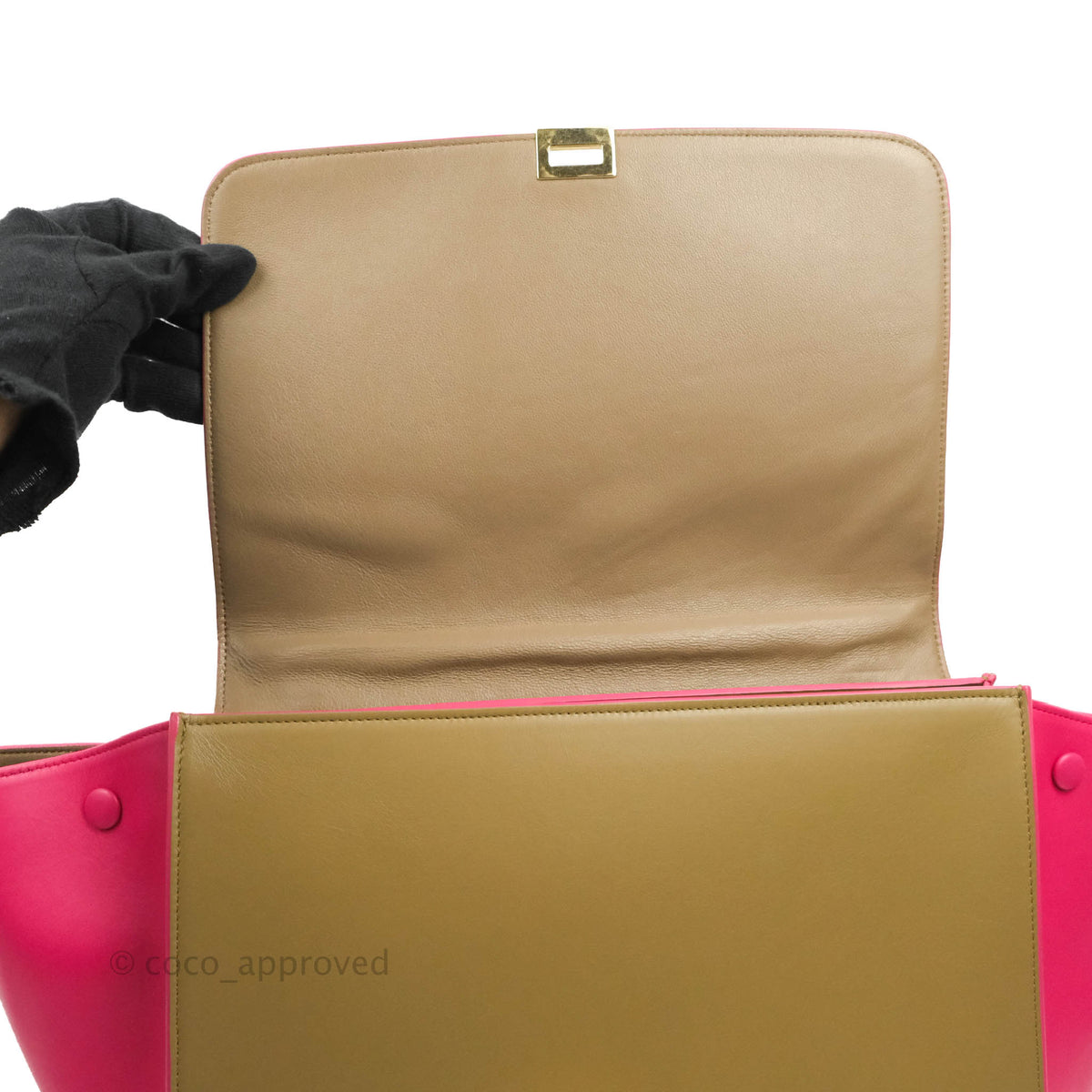 Celine Small Sleek Trapeze Beige Neon Pink Calfskin