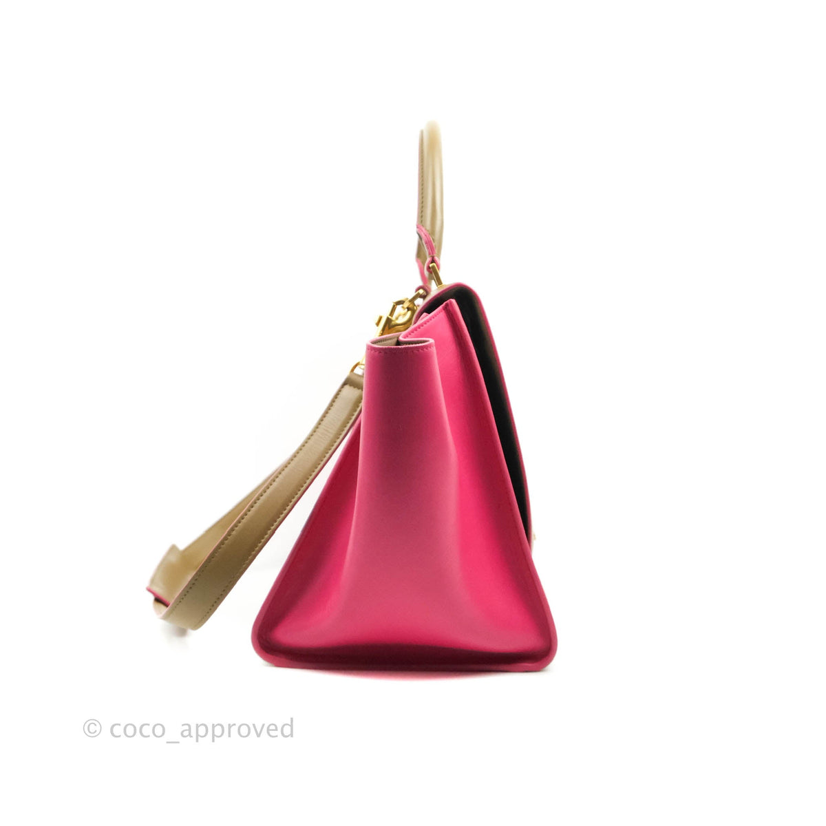 Celine Small Sleek Trapeze Beige Neon Pink Calfskin