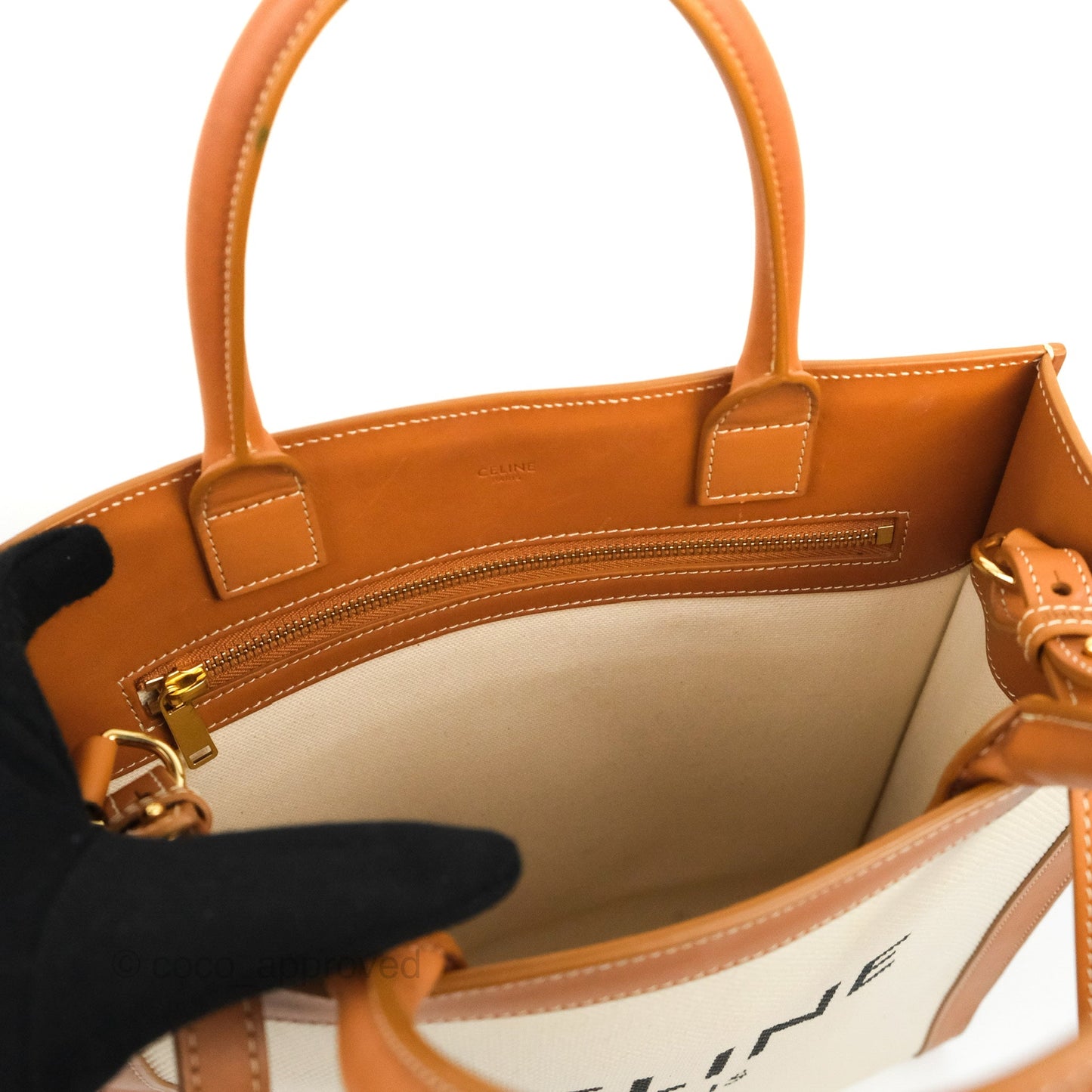 Celine Small Vertical Cabas Tote With Celine Print Natural/Tan