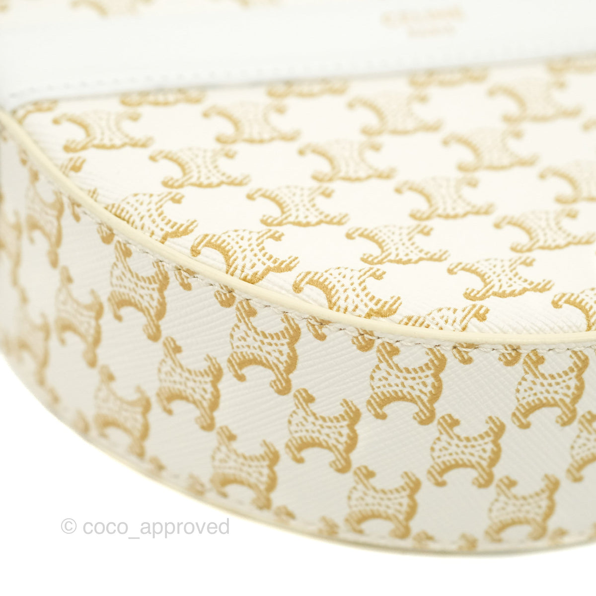 Celine Round Purse on Strap Triomphe Canvas White Calfskin