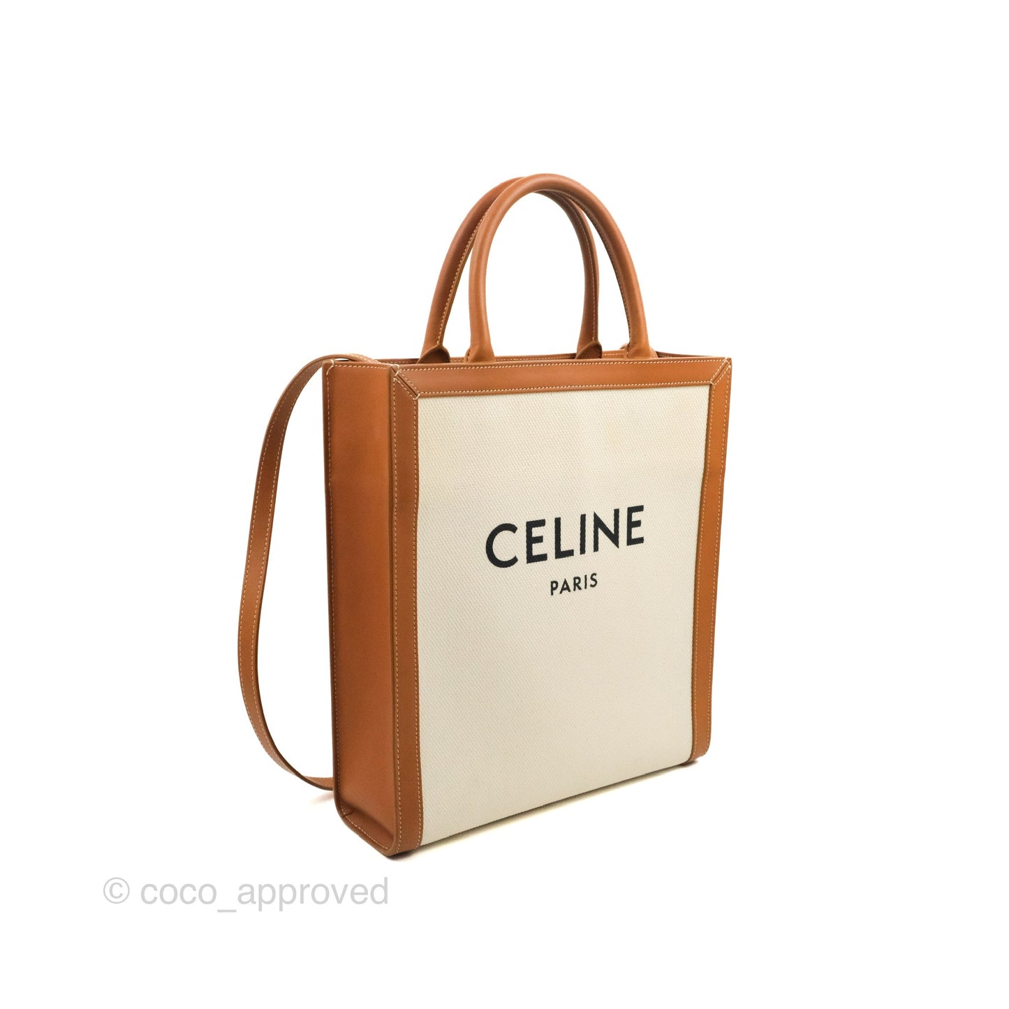 Celine Small Vertical Cabas Tote With Celine Print Natural/Tan