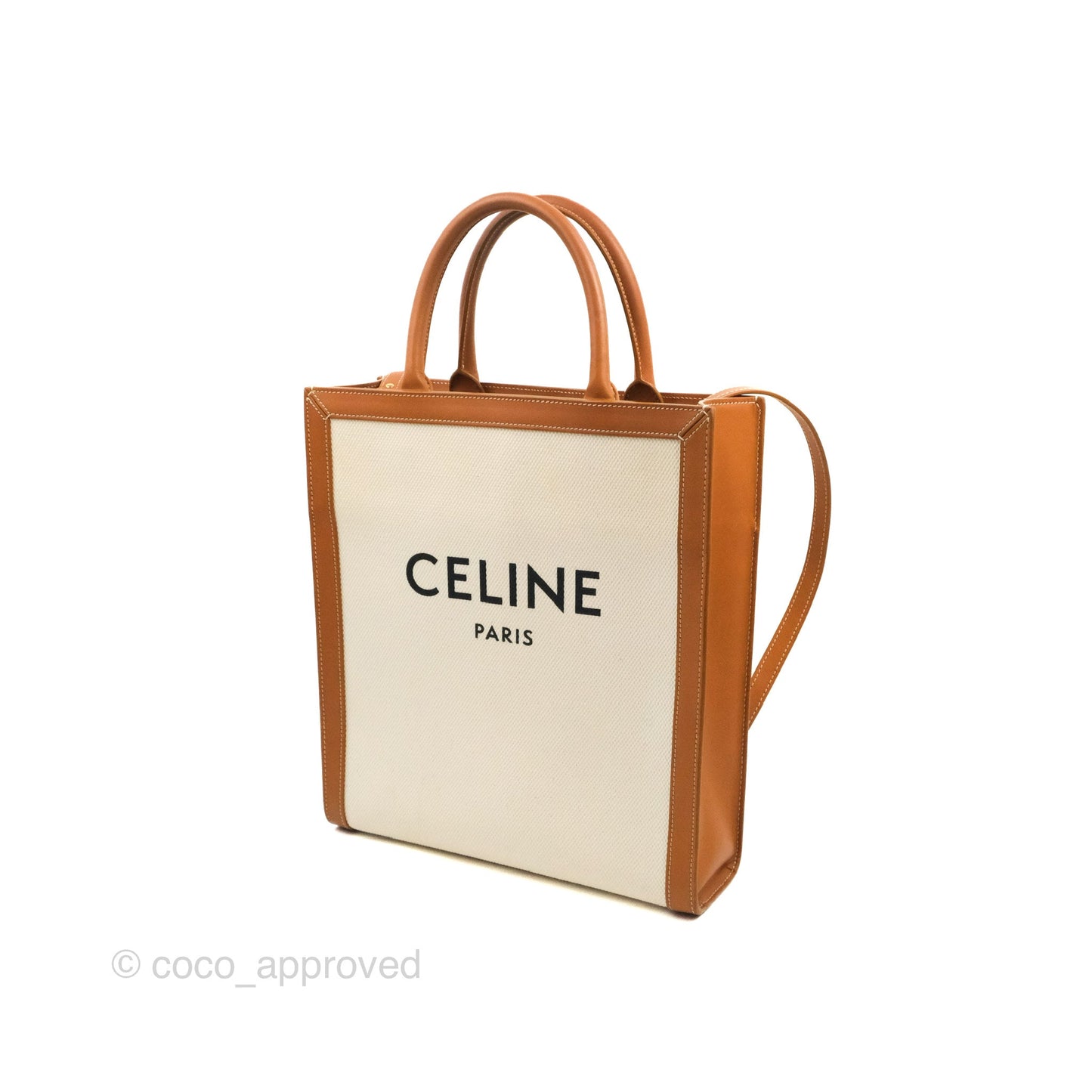 Celine Small Vertical Cabas Tote With Celine Print Natural/Tan