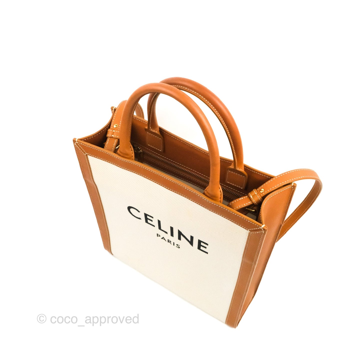 Celine Small Vertical Cabas Tote With Celine Print Natural/Tan