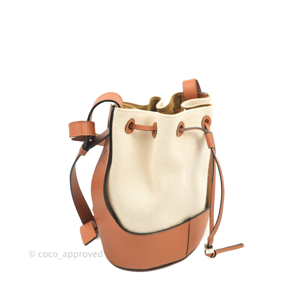 Loewe Small Balloon Bucket Bag Canvas Tan Calfskin
