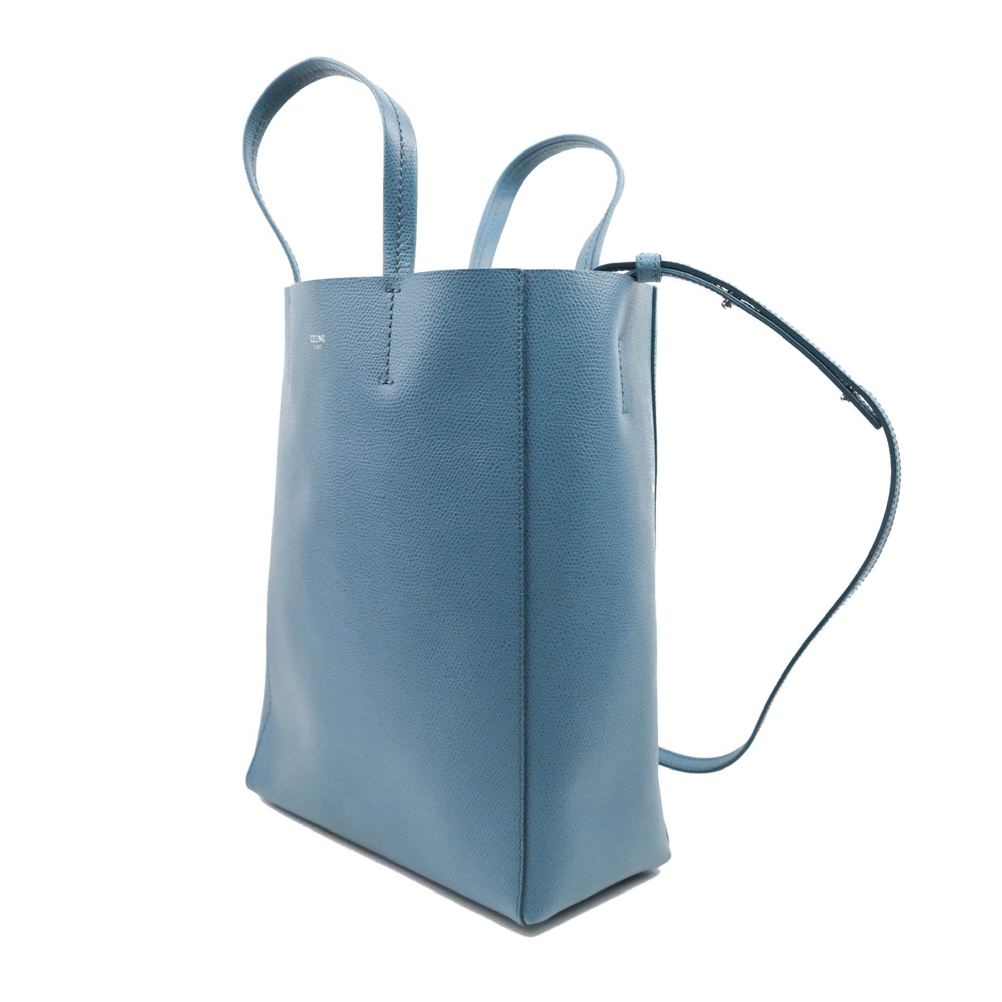 Celine Small Vertical Cabas Tote Grained Calfskin Blue Silver Hardware
