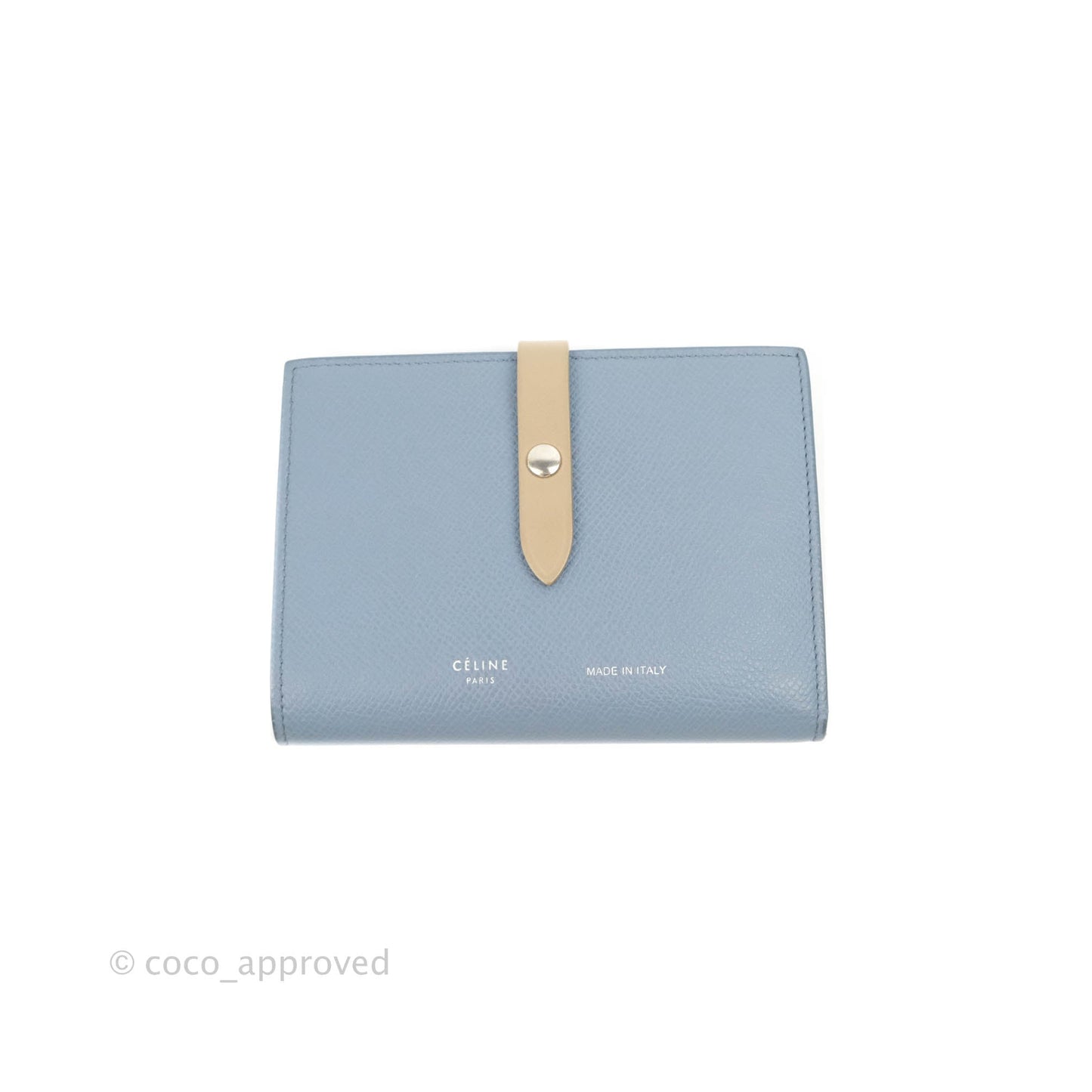 Celine Strap Medium Wallet Grained Leather Blue/Taupe