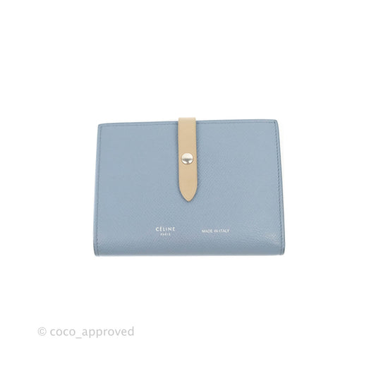 Celine Strap Medium Wallet Grained Leather Blue/Taupe