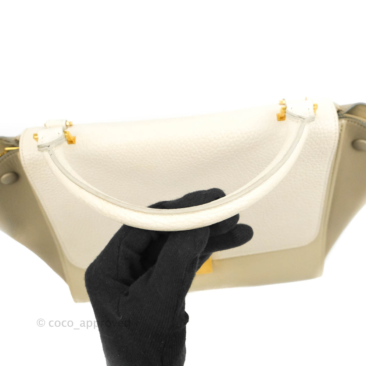 Celine Small Sleek Calfskin Tri-Color Trapeze Ivory