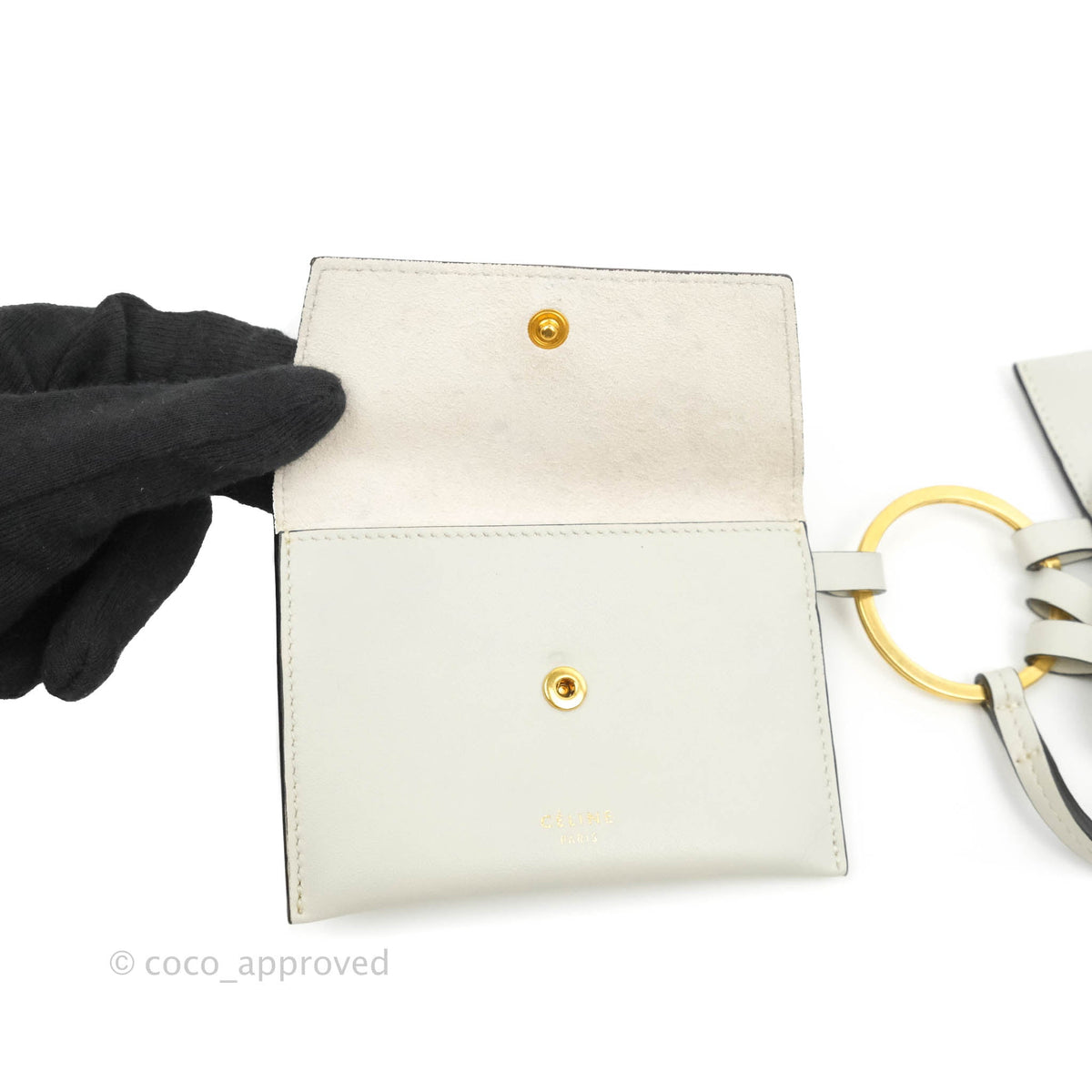 Celine Multi Key Ring Coin Card Case Light Grey Calfskin