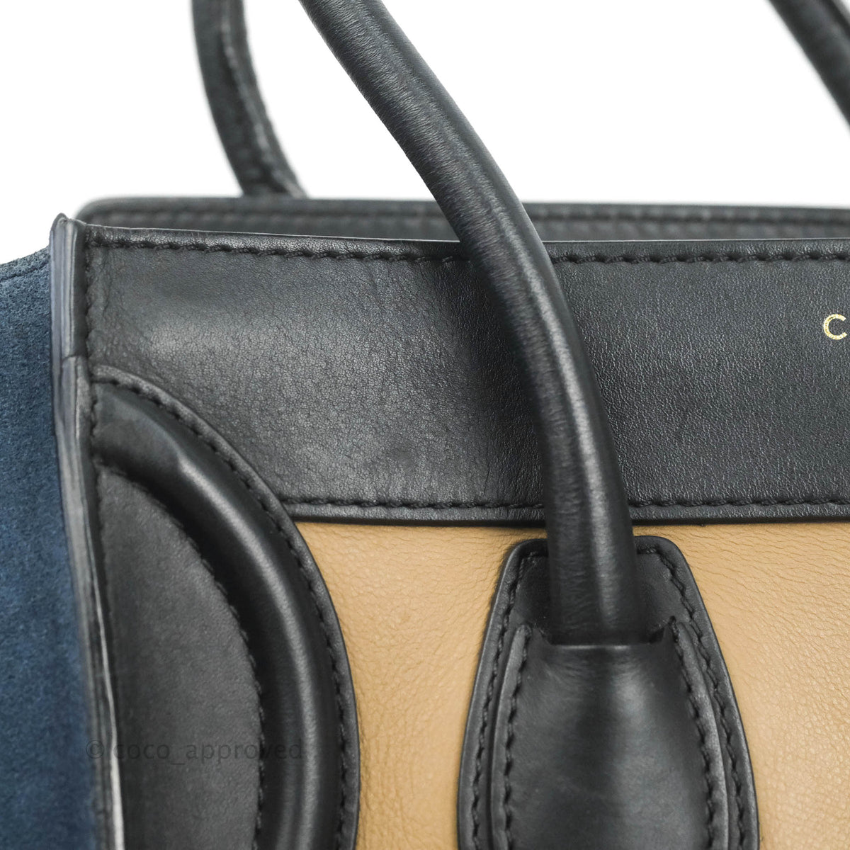 Celine Micro Luggage Bag Navy/Beige/Black Calfskin