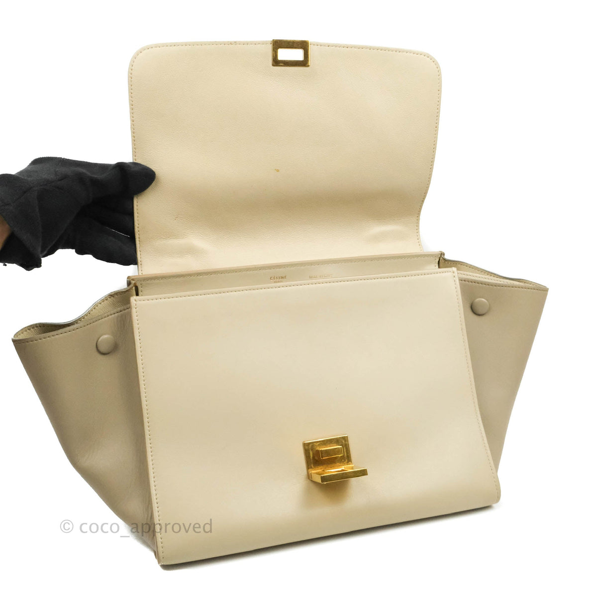 Celine Small Sleek Calfskin Tri-Color Trapeze Ivory