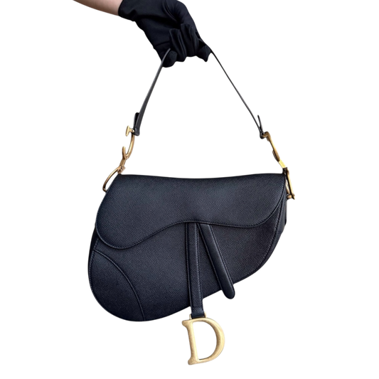 Dior Saddle Medium - Grained Calfskin Black Gold Hardware