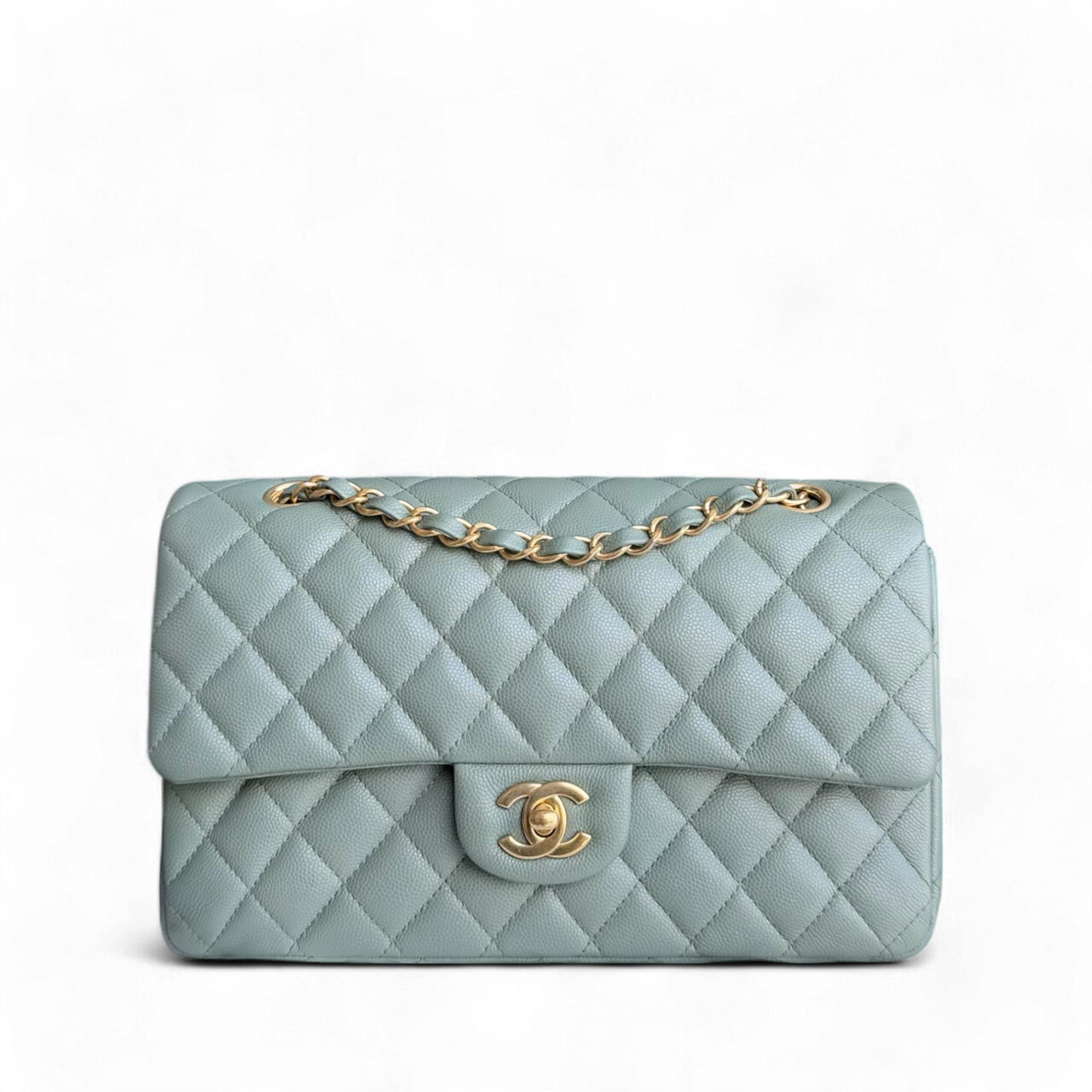 Chanel Classic Flap Medium - Caviar 25CM Quilted Light Green Gold Hardware Series 25
