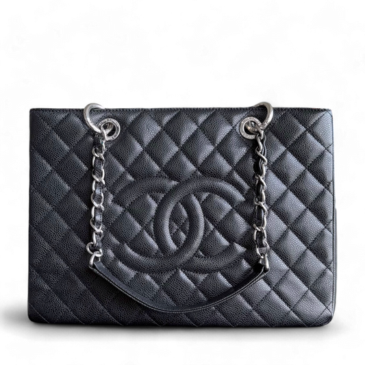 Chanel GST Grand Shopping Tote - Caviar Quilted Black Silver Hardware Series 18