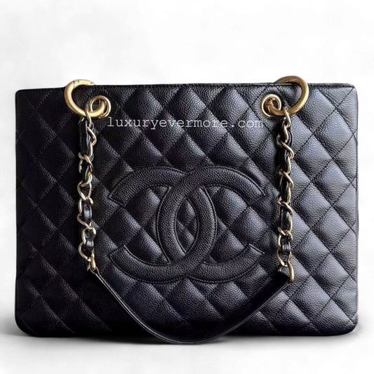 Chanel GST Grand Shopping Tote - Caviar Quilted Black Golden Hardware Series 11