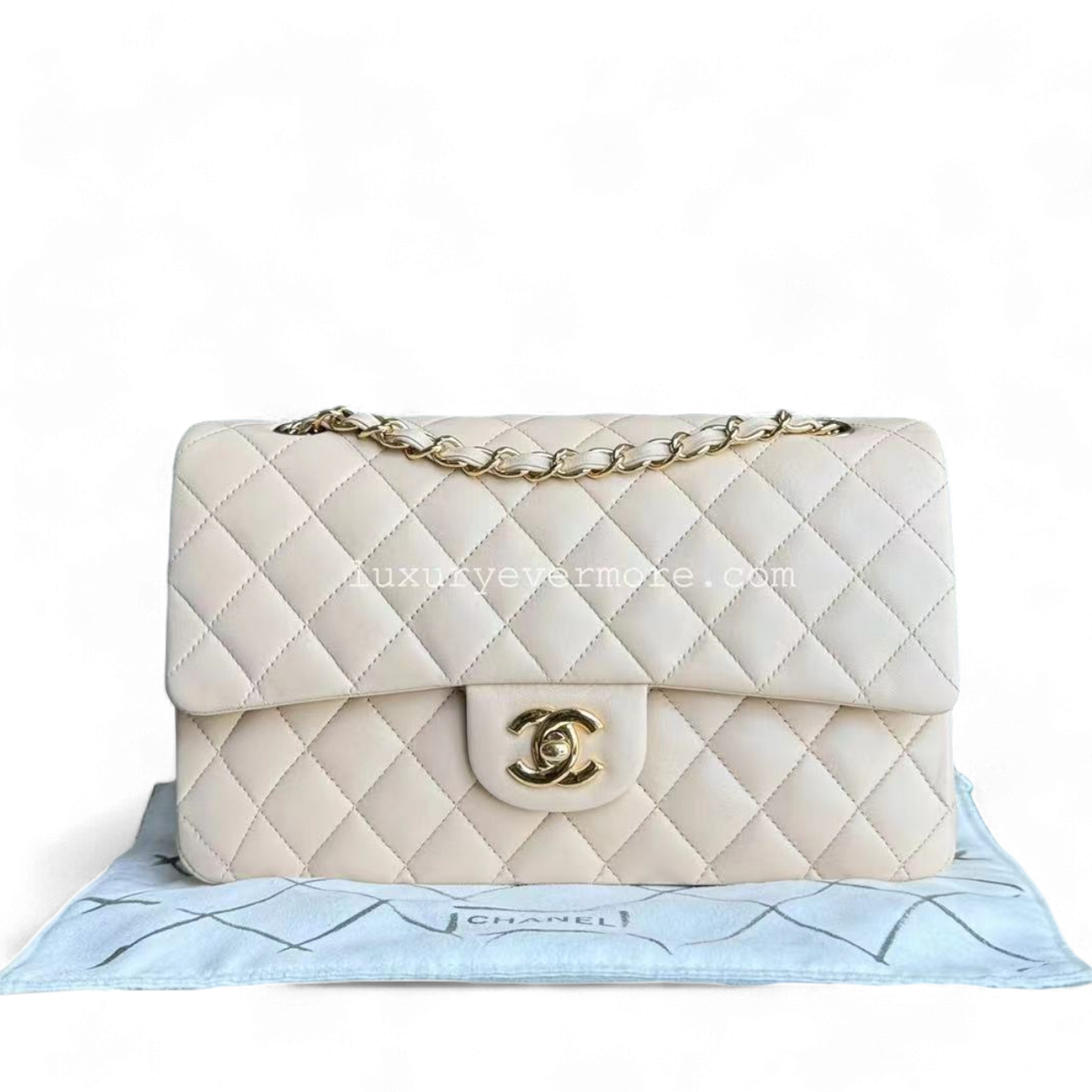 Medium Classic Flap Lambskin Quilted Beige Golden Hardware Series 14