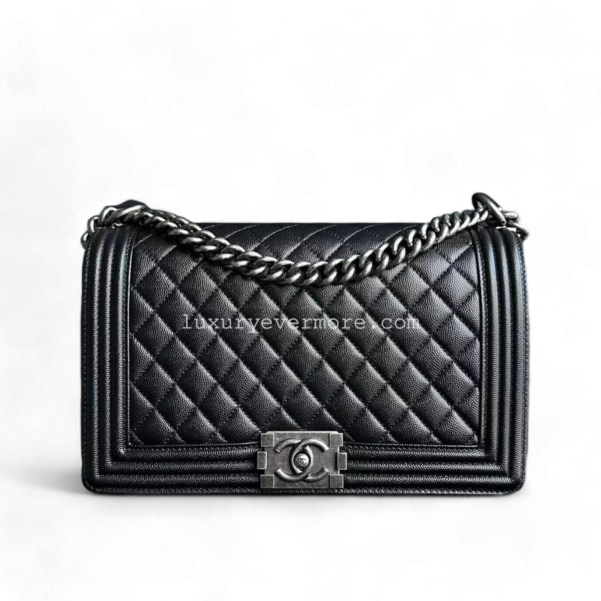 Caviar Boy New Medium 28CM Quilted Black Ruthenium Silver Hardware Series 26