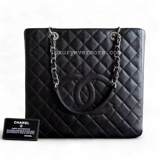 *Rare XL Size* Chanel PST Petite Shopping Tote - XL Caviar Large Quilted Black Gold Hardware Series 16