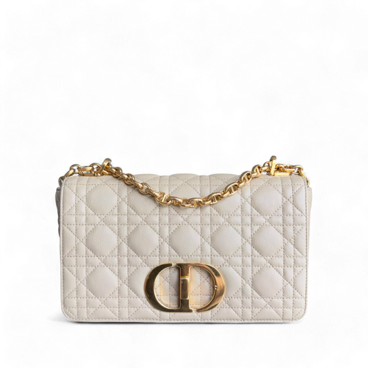 Dior Caro Medium - Cannage Calfskin Beige Gold Hardware