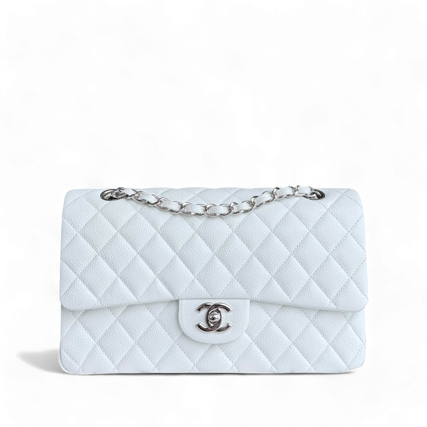 Chanel Classic Flap Medium - Caviar 25CM Quilted Snow White Silver Hardware Series 19