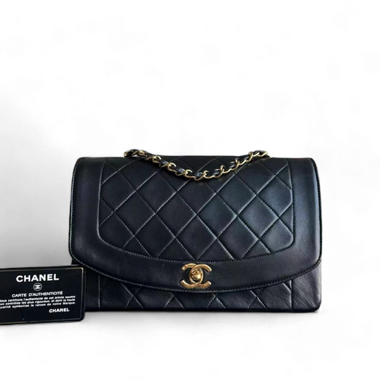 Chanel Diana Bag Vintage Quilted Lambskin Black Golden Hardware Series 2