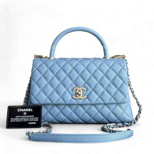 *Receipt, Full Set* Chanel Coco Handle Medium - Caviar 29CM Quilted Sky Blue Gold Hardware Series 27