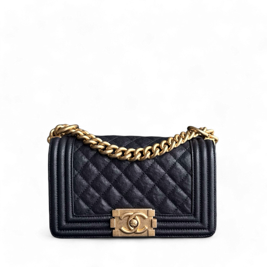 Chanel Boy Small - Caviar 20CM Quilted Dark Midnight Blue Gold Hardware