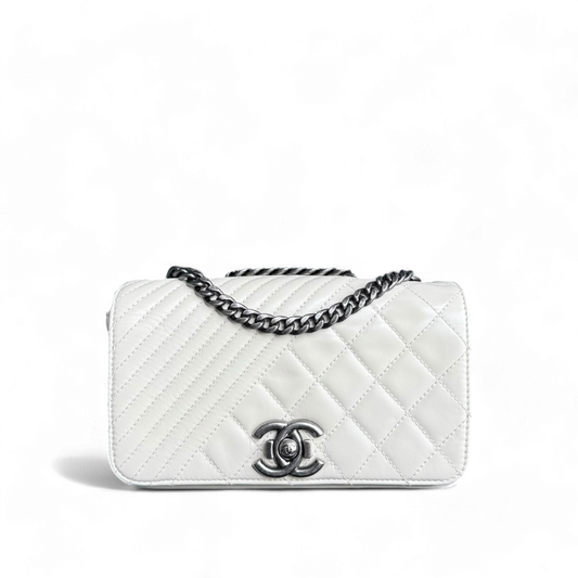 Chanel Coco Boy Small - Seasonal Flap Glazed Calfskin White Ruthenium Silver Hardware Series 20