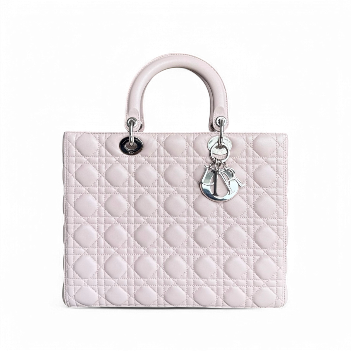 Dior Lady Large - Cannage Lambskin Light Pink Silver Hardware