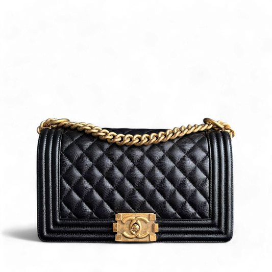 Chanel Boy Medium - Caviar 25CM Quilted Black Gold Hardware