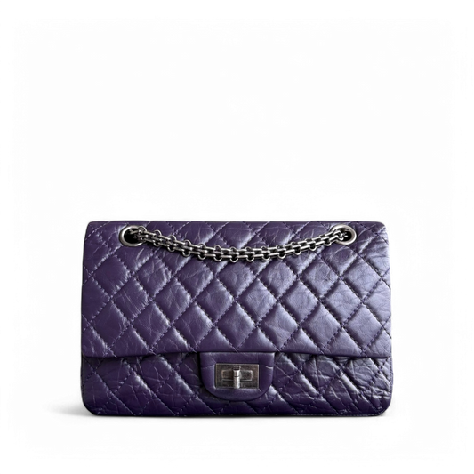 Chanel 2.55 Reissue 224 - Quilted Aged Calfskin Dark Violet Purple Aged Silver Hardware Series 17