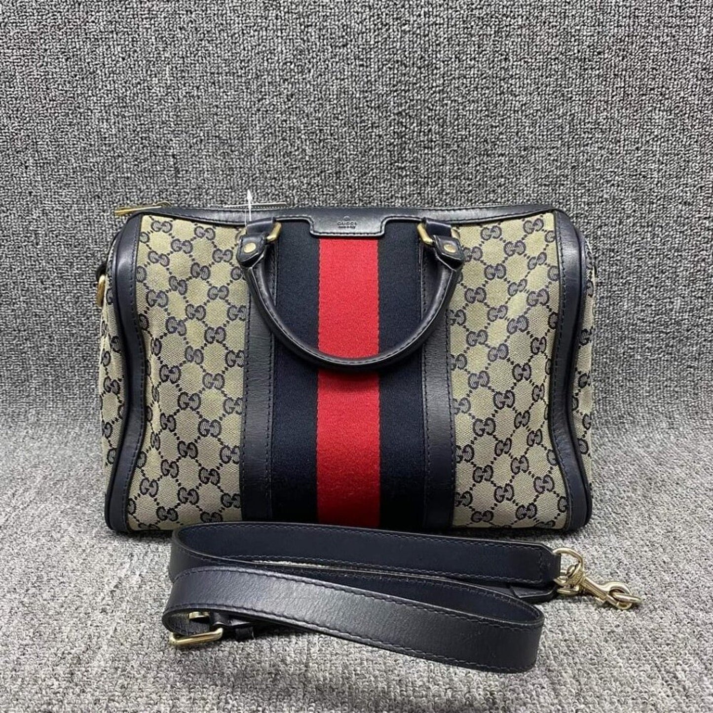 GUCCI Boston Navy GG Cloth Satchel Bag
